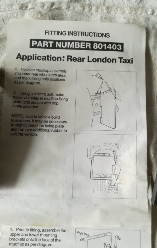 fitting instructions mudflazps london taxis international Instructions de montage pour garde boue taxi anglais pièce origine London Taxis Internation