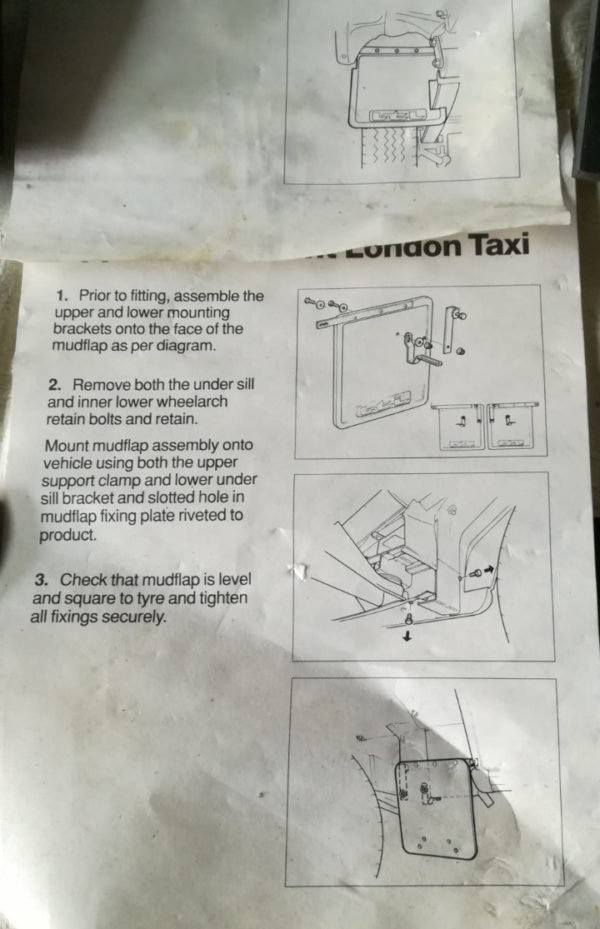 fitting instructions mudflazps london taxis international Instructions de montage pour garde boue taxi anglais pièce origine London Taxis Internation